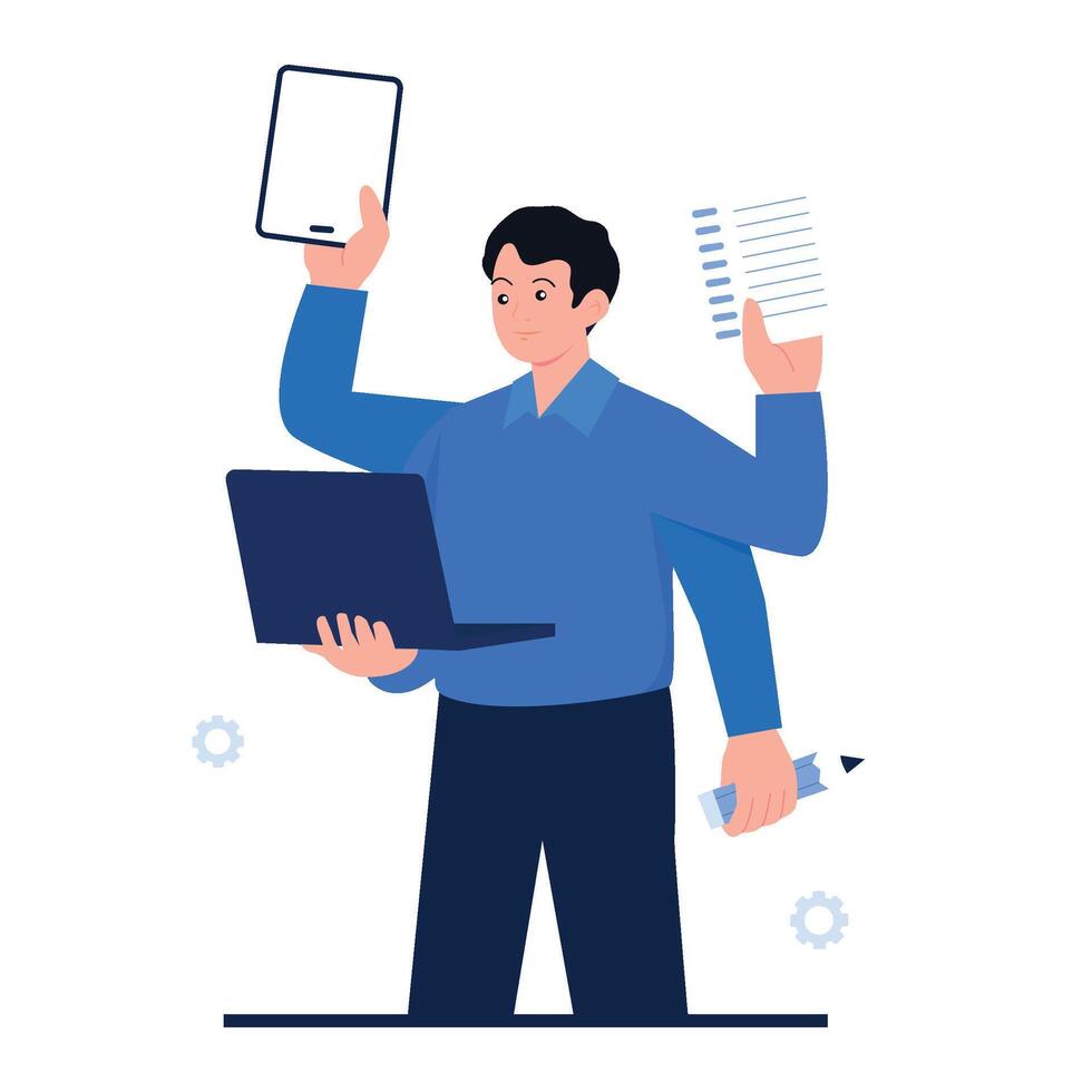 Man working with laptop and tablet vector